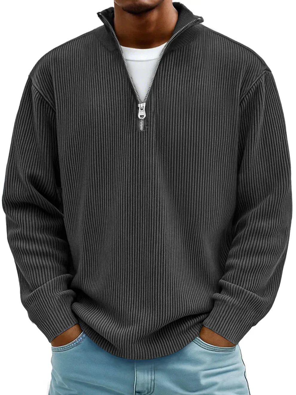 LEVI | Pull côtelé zippé