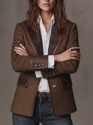 Gisèle | Blazer à Empiècements Imprimé Chevrons