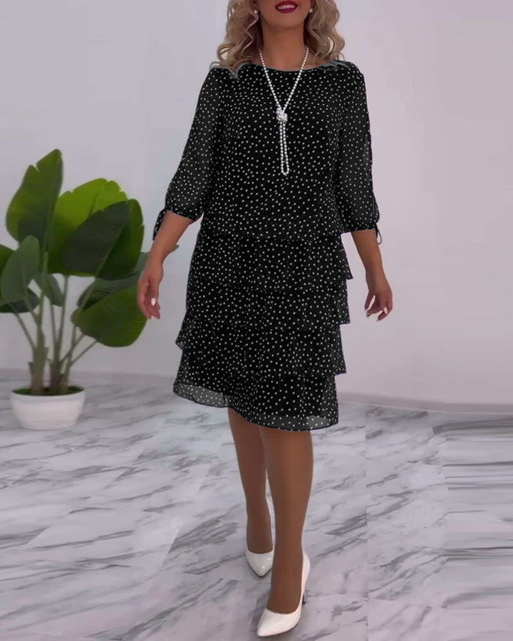 Vérène™ | Élégante Robe à Pois Superposée