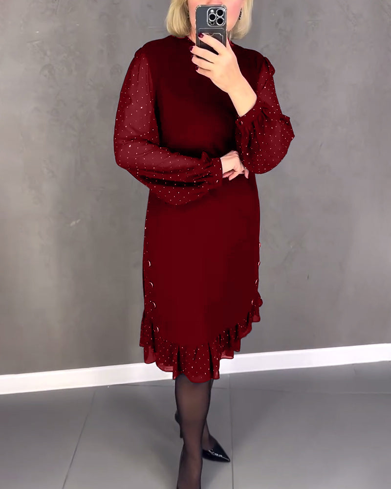 Gisèle™ | Élégante robe à pois à manches longues