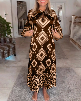 Frederique™ | Robe Longue à Manches avec Motif Géométrique