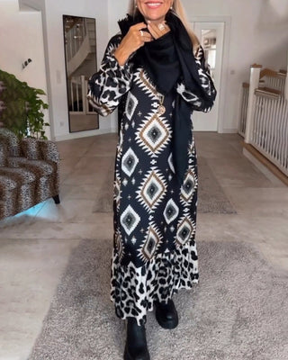 Frederique™ | Robe Longue à Manches avec Motif Géométrique