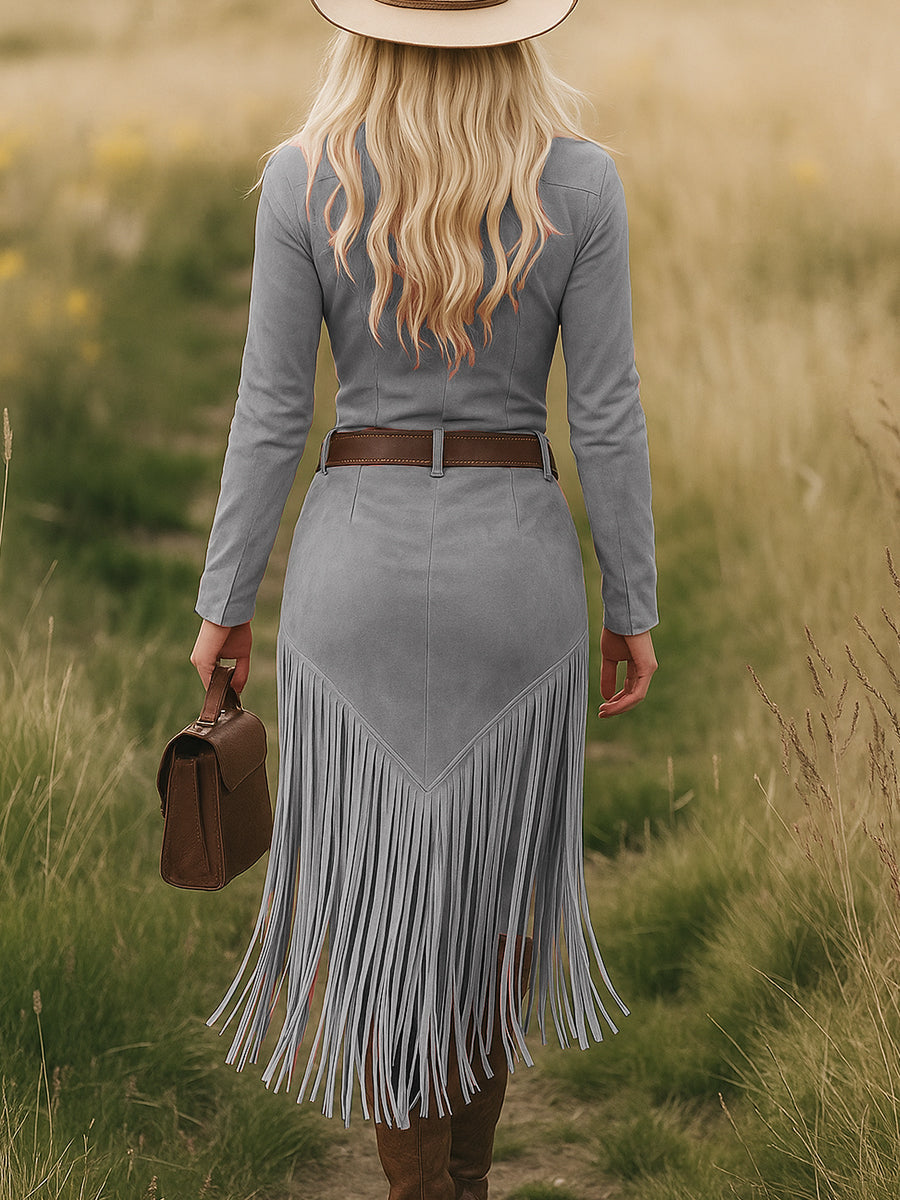 Valence | Robe en daim avec franges