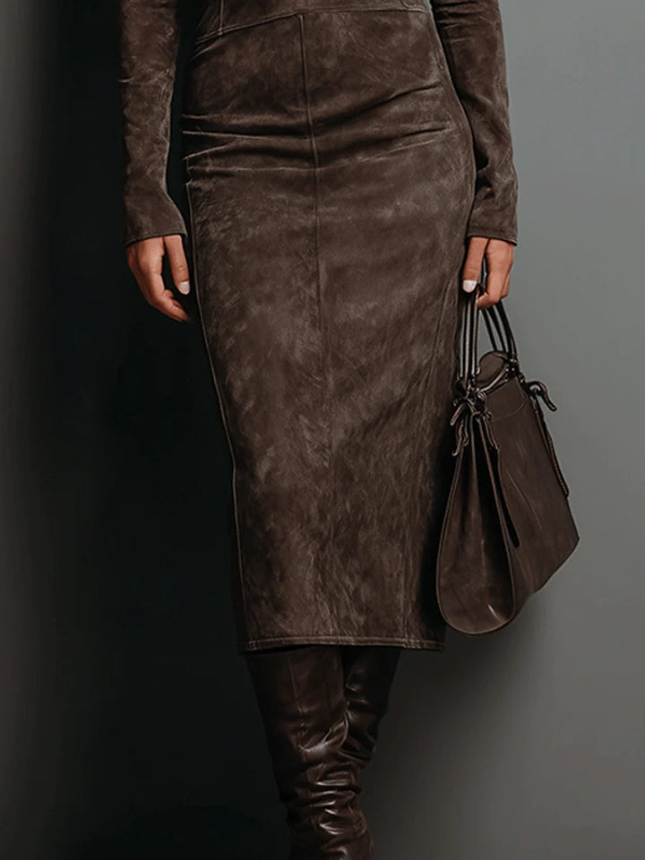 Lorena - Robe midi longue marron