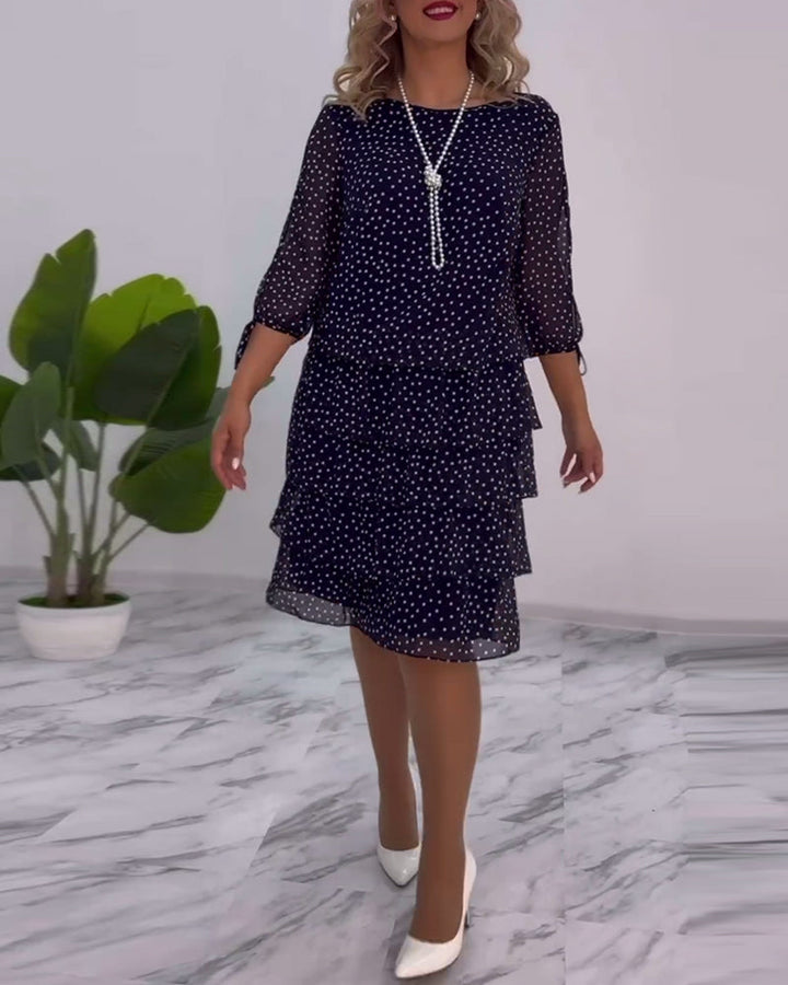 Vérène™ | Élégante Robe à Pois Superposée