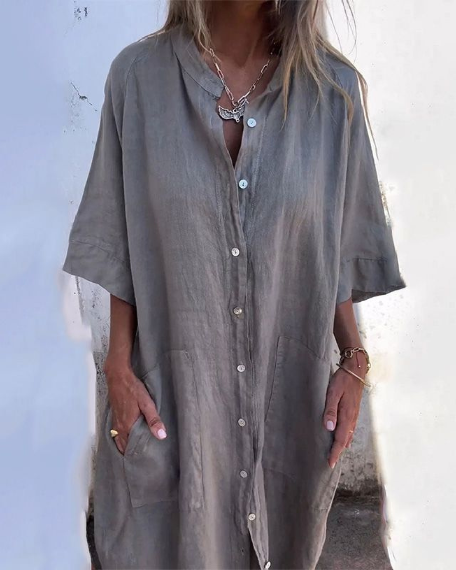 Maëlys™ | Robe Chemise Décontractée Longueur Mi-Mollet