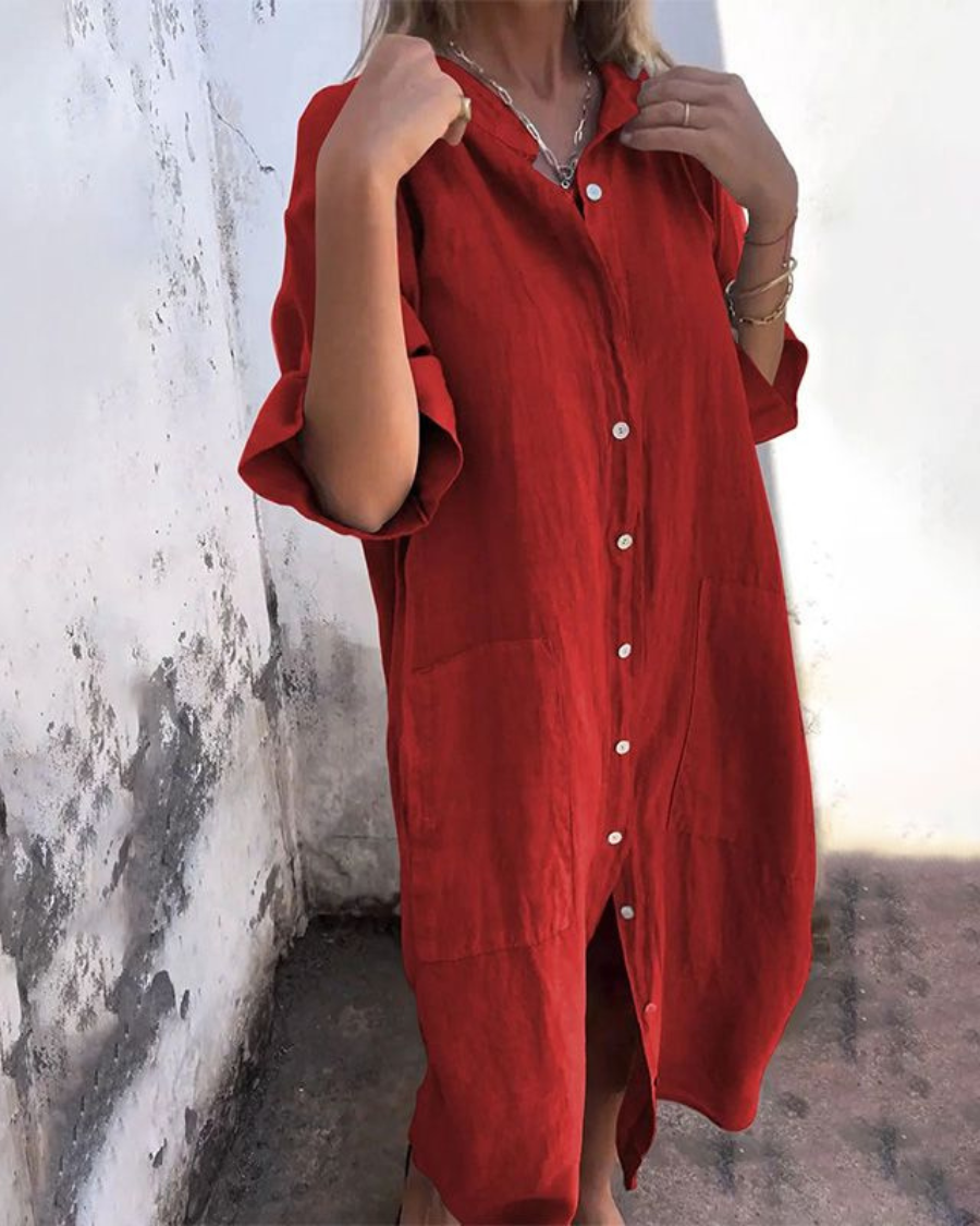 Maëlys™ | Robe Chemise Décontractée Longueur Mi-Mollet