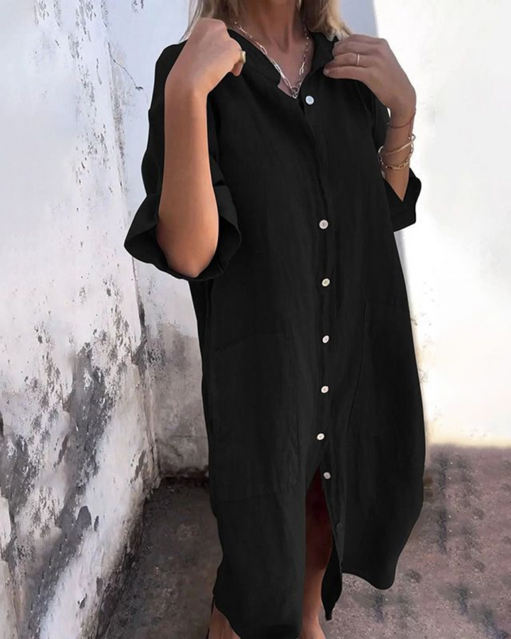 Maëlys™ | Robe Chemise Décontractée Longueur Mi-Mollet