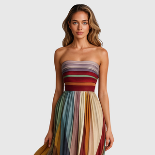 Melissa - Robe maxi multicolore à rayures plissées