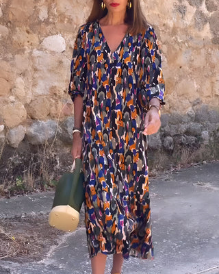 Nathalie™ | Robe Vintage à Imprimé et Col en V