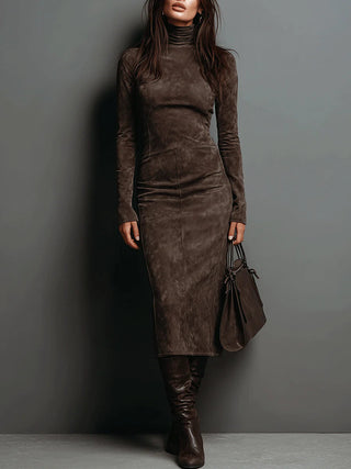 Lorena - Robe midi longue marron