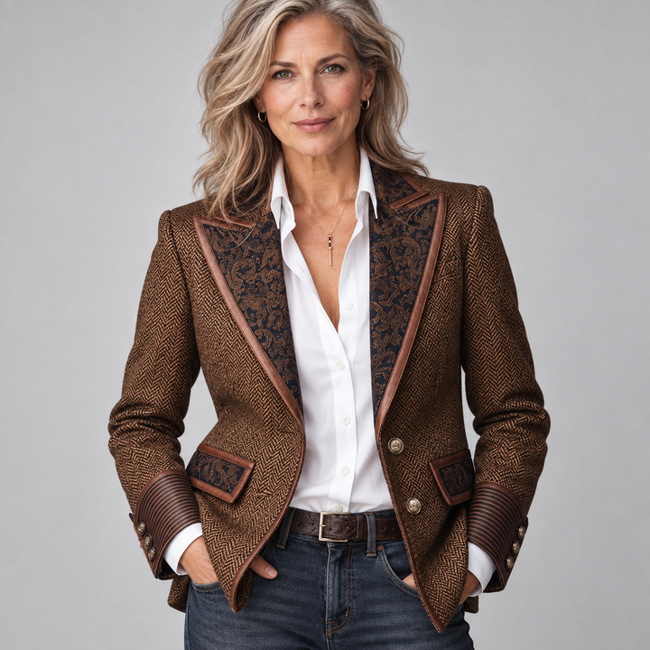 Gisèle | Blazer à Empiècements Imprimé Chevrons