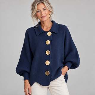 Isadora | Cardigan Oversize à Col avec Gros Boutons Métalliques