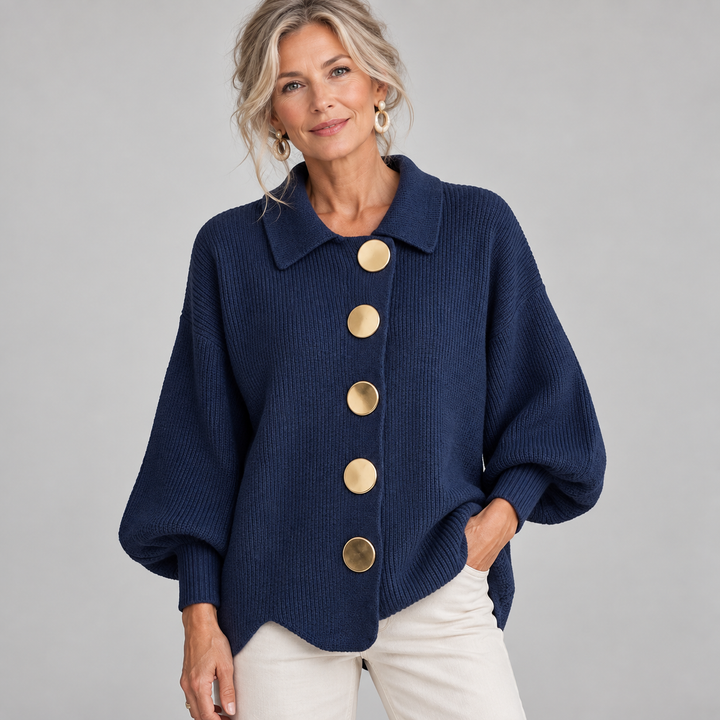 Isadora | Cardigan Oversize à Col avec Gros Boutons Métalliques