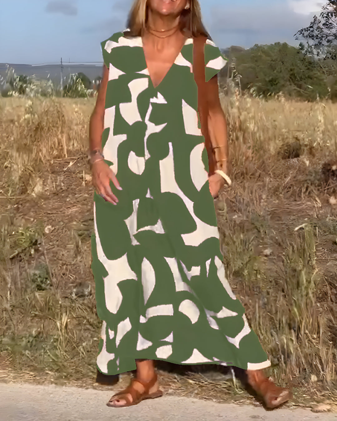 Jacqueline™ | Robe à Imprimé avec Décolleté en V