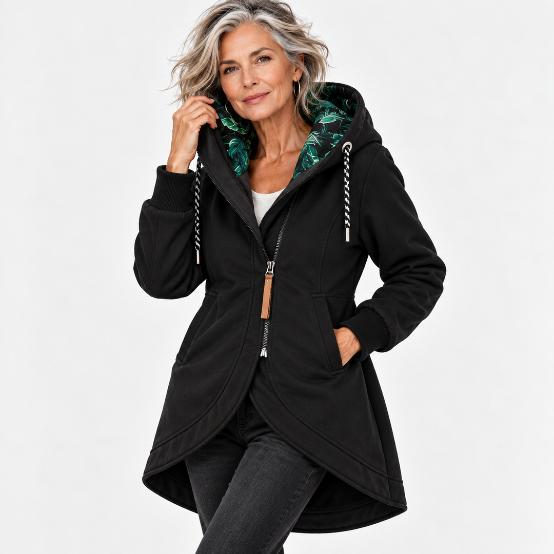 Émilie | Manteau long à capuchon et fermeture éclair