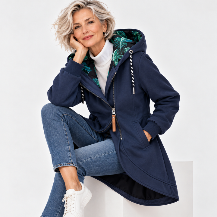Émilie | Manteau long à capuchon et fermeture éclair