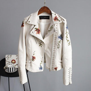 Jayzie | Veste en Cuir PU Brodée et Élégante