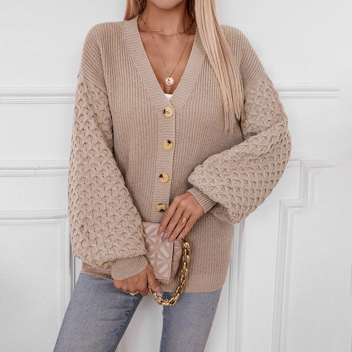 Eva™ | Gilet Tricoté Oversized à Col en V et Fermeture Boutonnée