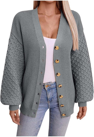Eva™ | Gilet Tricoté Oversized à Col en V et Fermeture Boutonnée