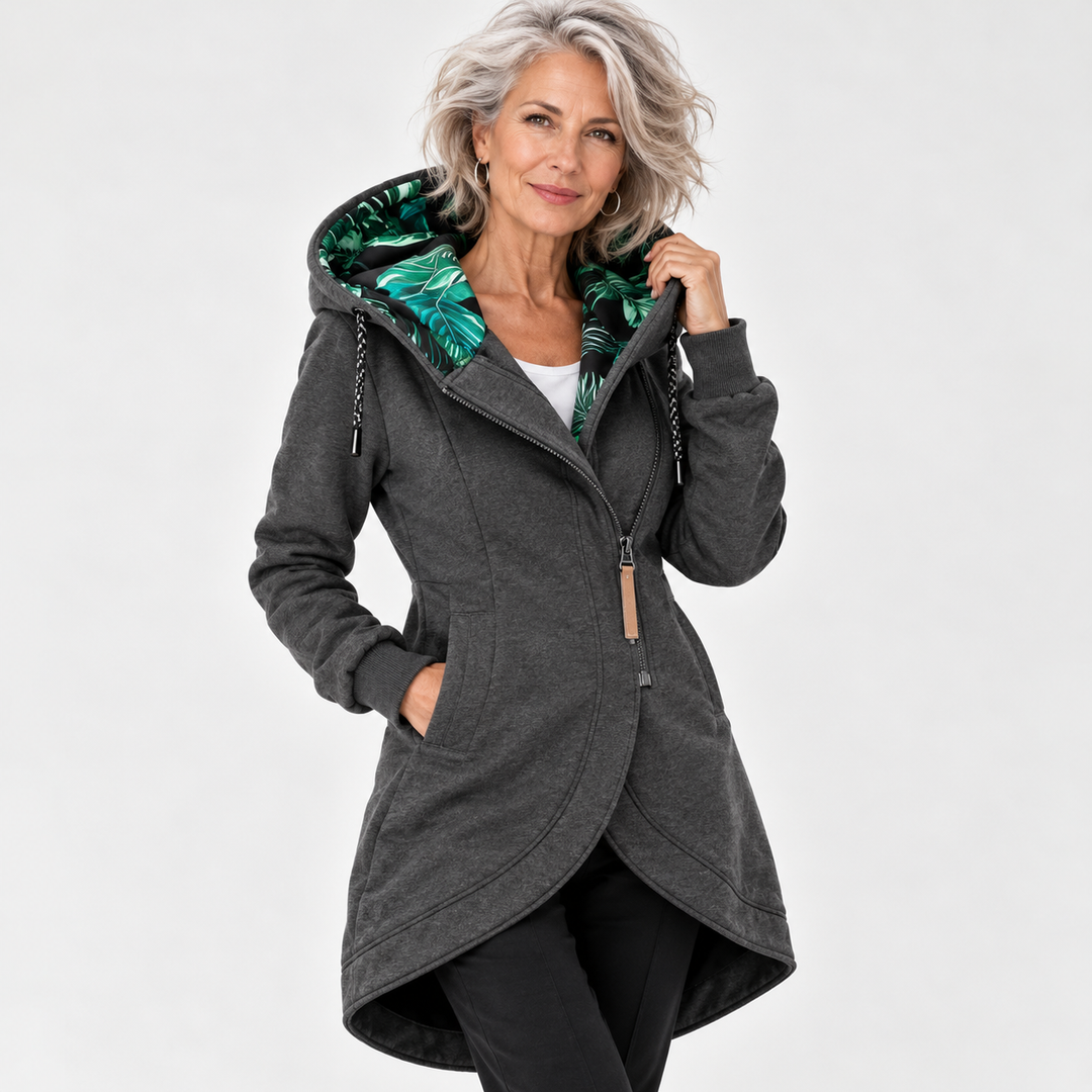 Émilie | Manteau long à capuchon et fermeture éclair