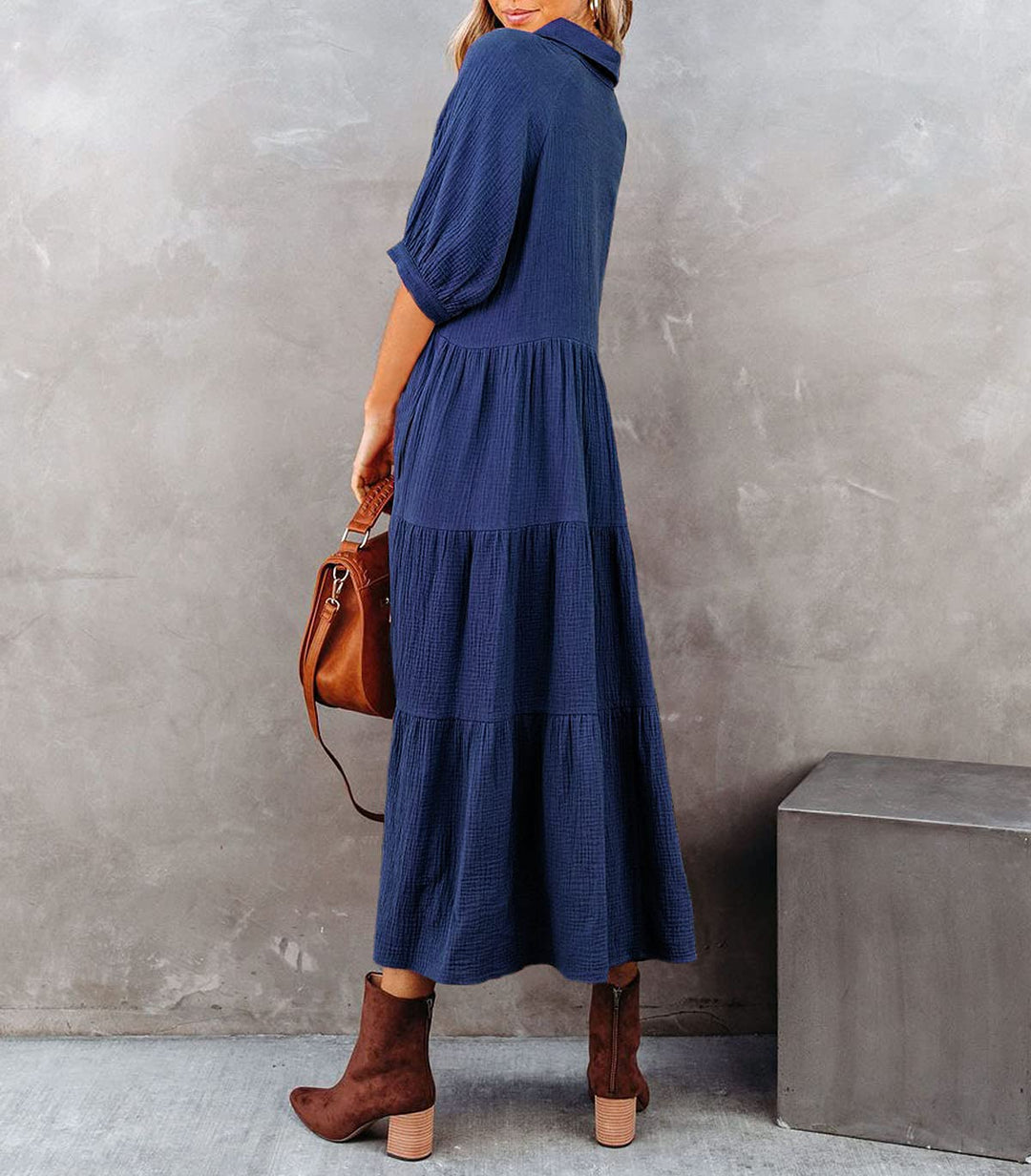 Lise™ | Luxurious Ruffled Shirt Dress