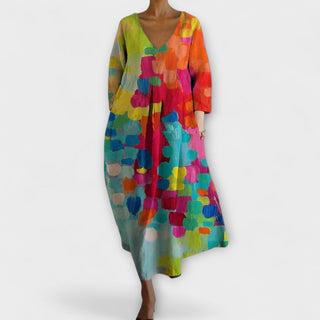 Fiona - Robe Longue et Colorée avec Décolleté en V