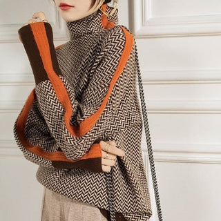 Malou™ | Pull à col montant avec des rayures contrastées éclatantes