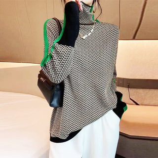 Malou™ | Pull à col montant avec des rayures contrastées éclatantes