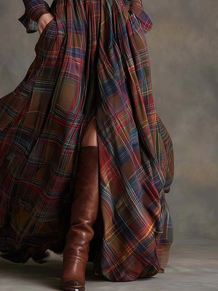 Béatrice- Robe longue à carreaux avec ceinture