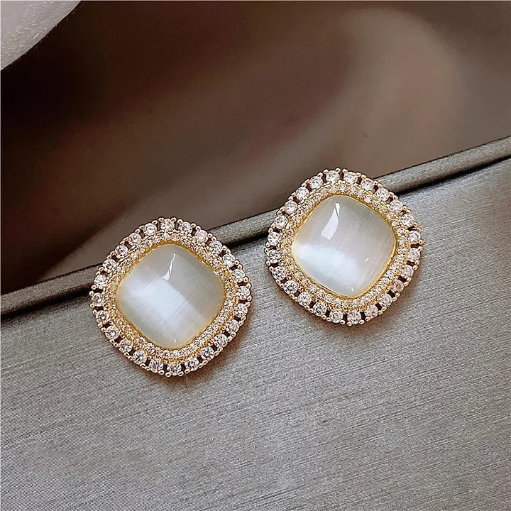 Boucles d'Oreilles Carrées Chic avec Opale et Zircon