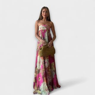 Robe Maxi Plissée Rétro Sans Manches