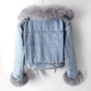 Margaux | Veste en denim avec col en fourrure