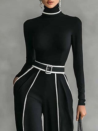 Emma - Ensemble élégant de deux pièces avec col montant et pantalon large