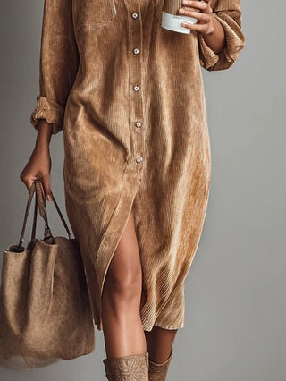 Estela | Robe midi en velours côtelé