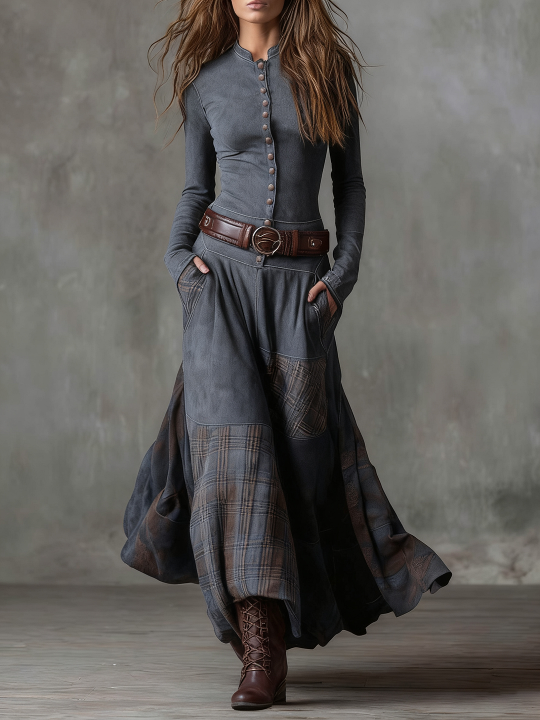 Azucena - Robe maxi en daim avec ceinture