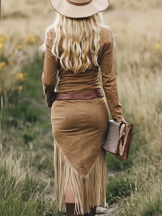 Valence | Robe en daim avec franges