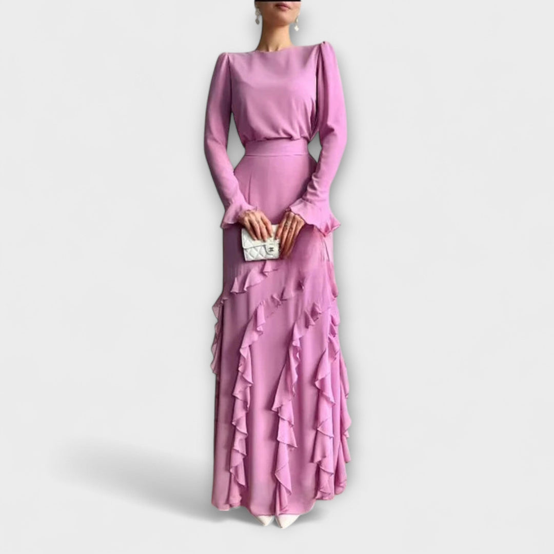 Fallon - Robe longue et ajustée avec volants tridimensionnels
