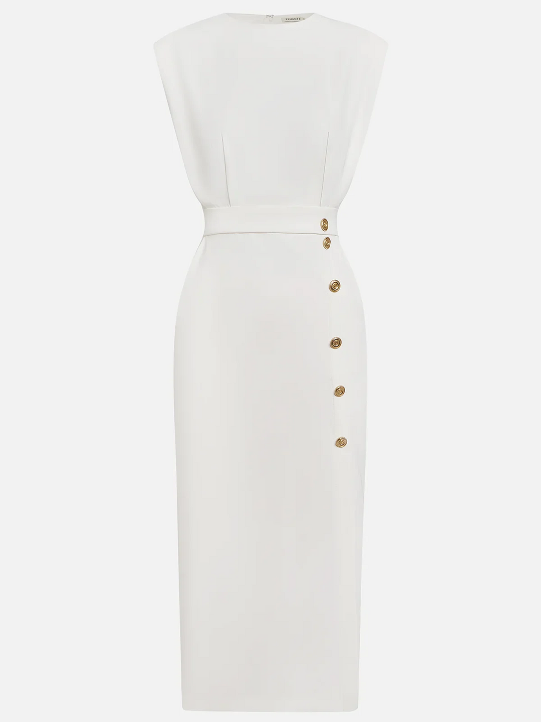 Malene™ | Robe midi unie avec fente à boutons et décolleté arrondi