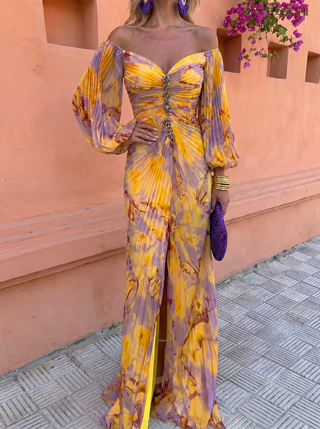GRETA™ – Robe longue à motifs floraux et décolleté plongeant