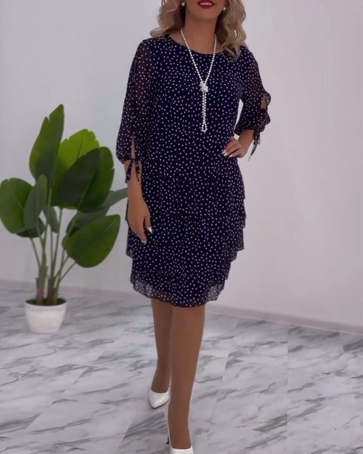 Vérène™ | Élégante Robe à Pois Superposée