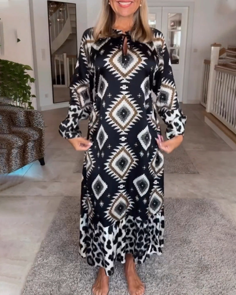 Frederique™ | Robe Longue à Manches avec Motif Géométrique