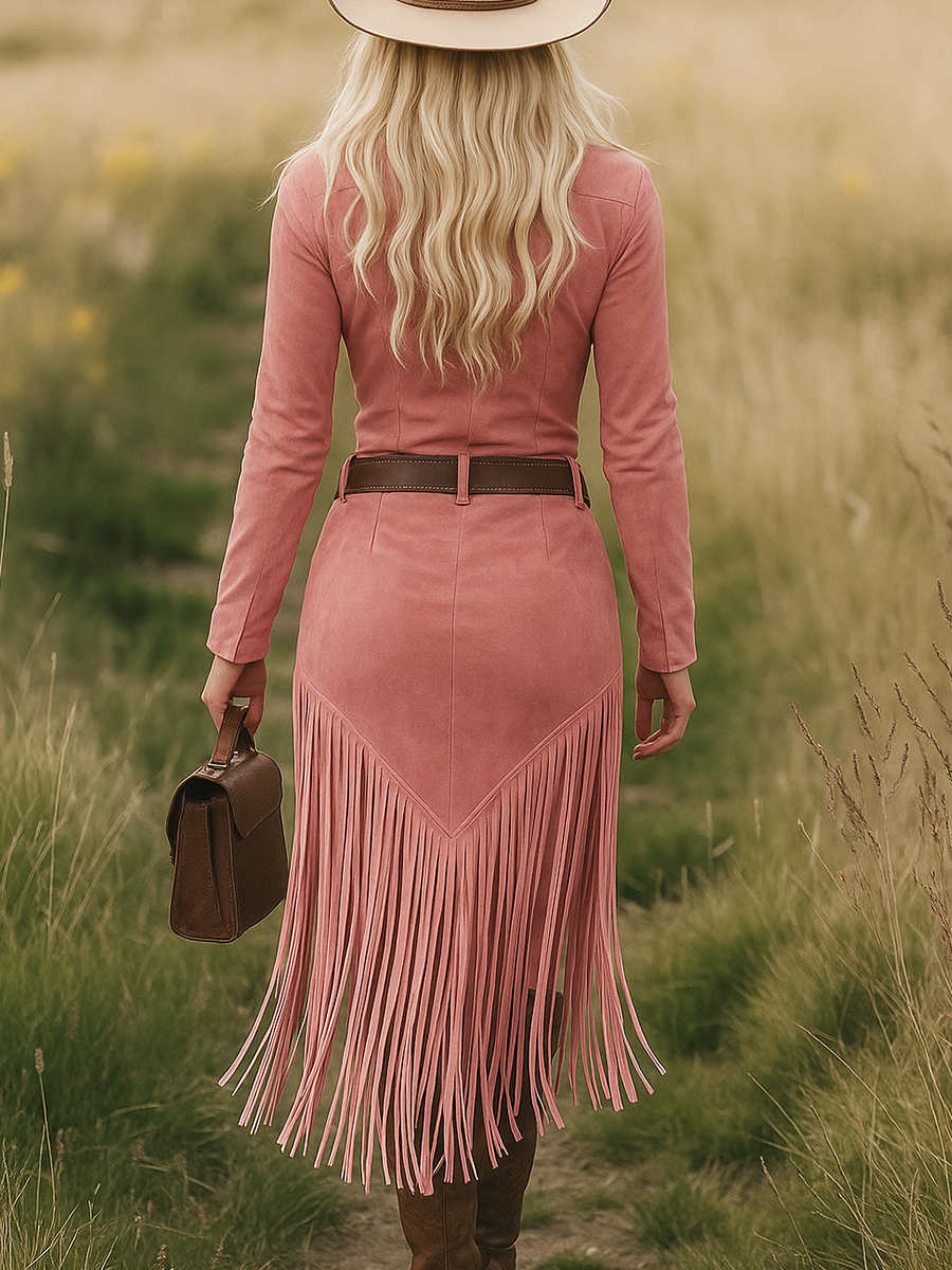 Valence | Robe en daim avec franges