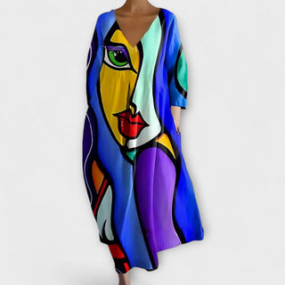 Fiona - Robe Longue et Colorée avec Décolleté en V