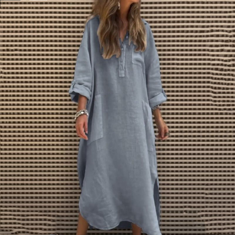 Cléa™ | Robe Longue Unie à Manches Longues