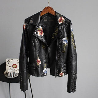 Jayzie | Veste en Cuir PU Brodée et Élégante